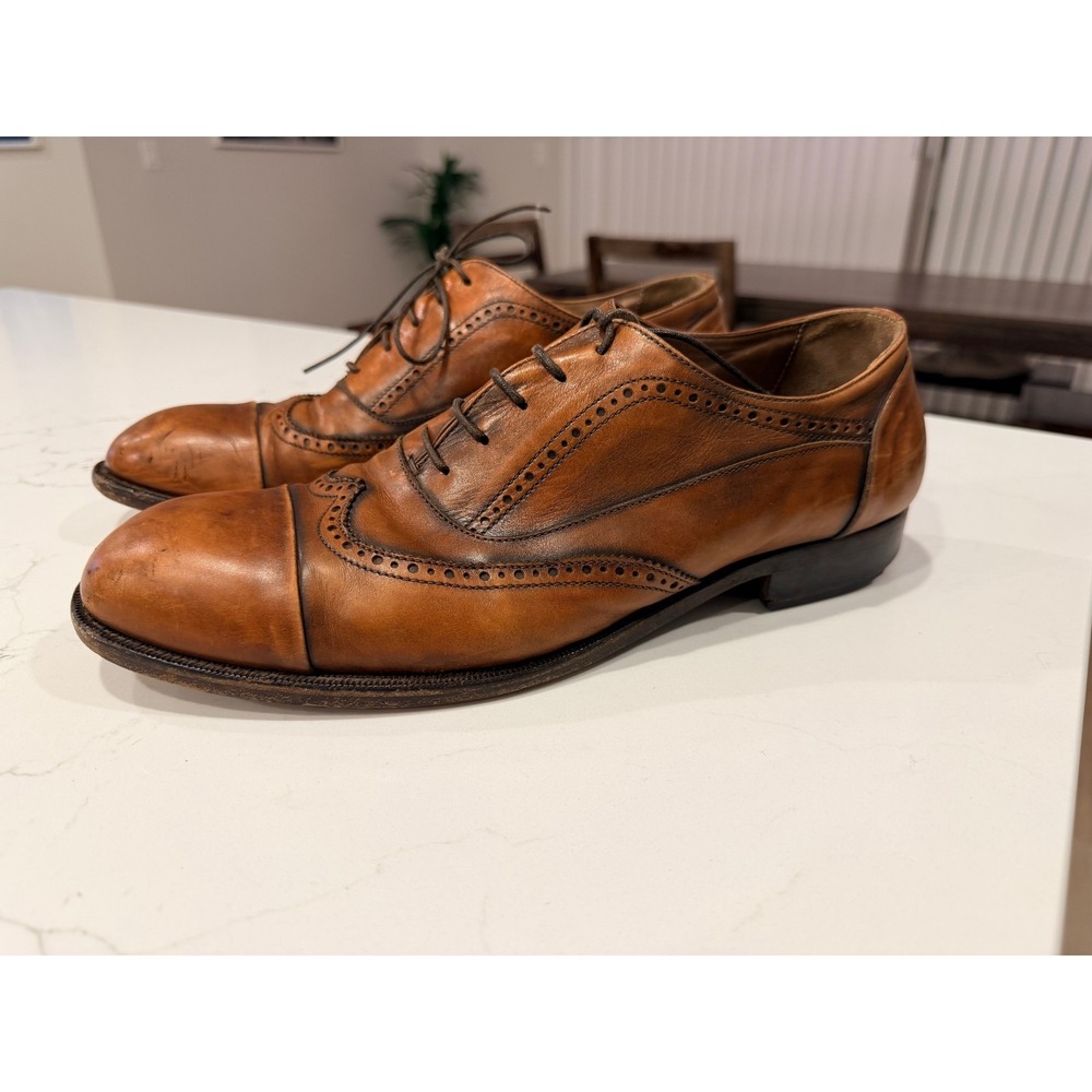 Pantanetti Mens Wingtip Oxford Brogue Dress Shoes US 11 EU 44 Tan Leather